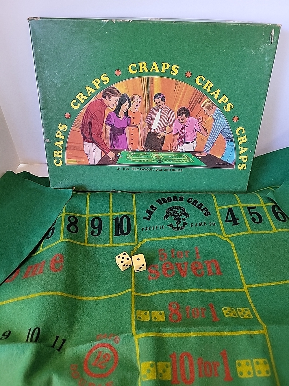 1976 Vintage Las Vegas Craps Felt Game Mat Set Pacific Game Co.